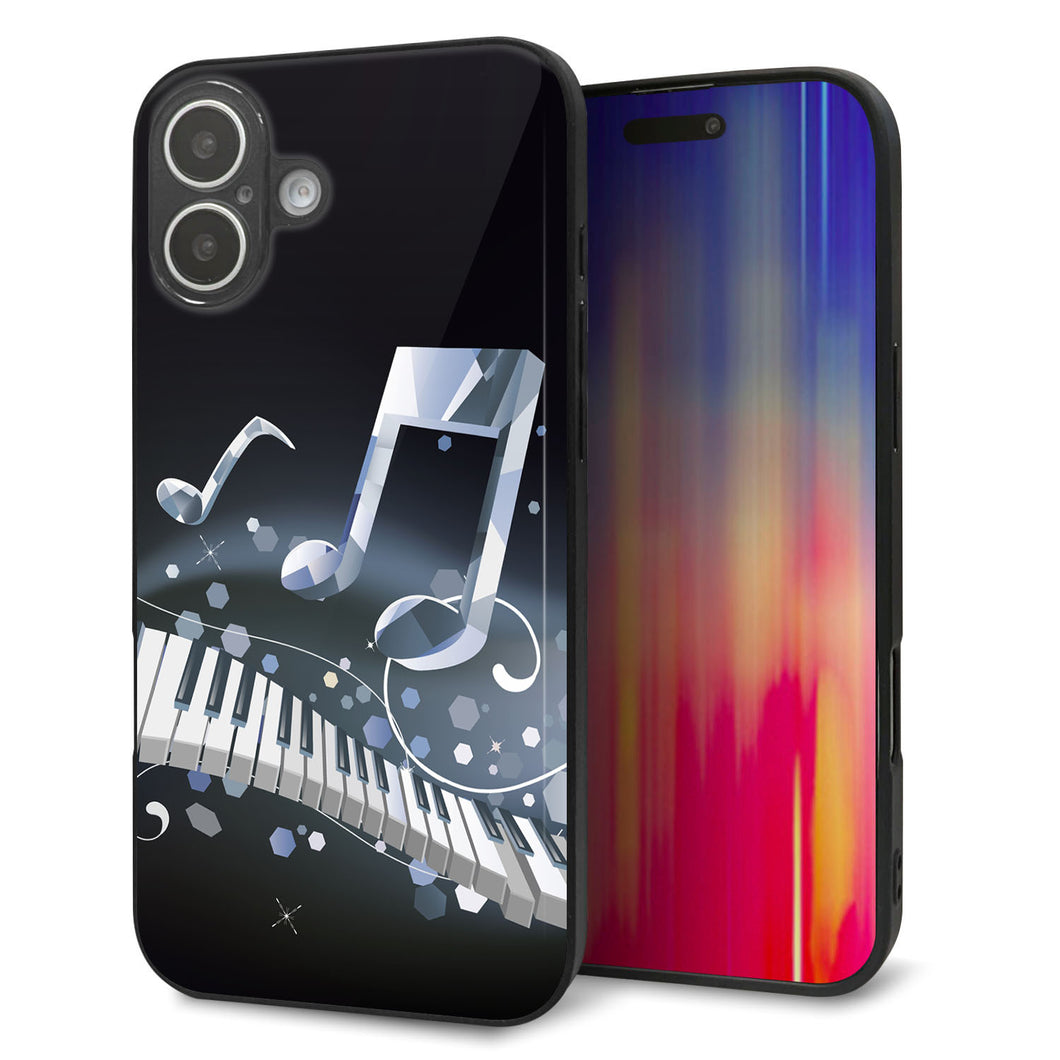 iPhone16 Plus 強化ガラス&TPUスマホケース ガラプリ【575 鍵盤に踊る音】