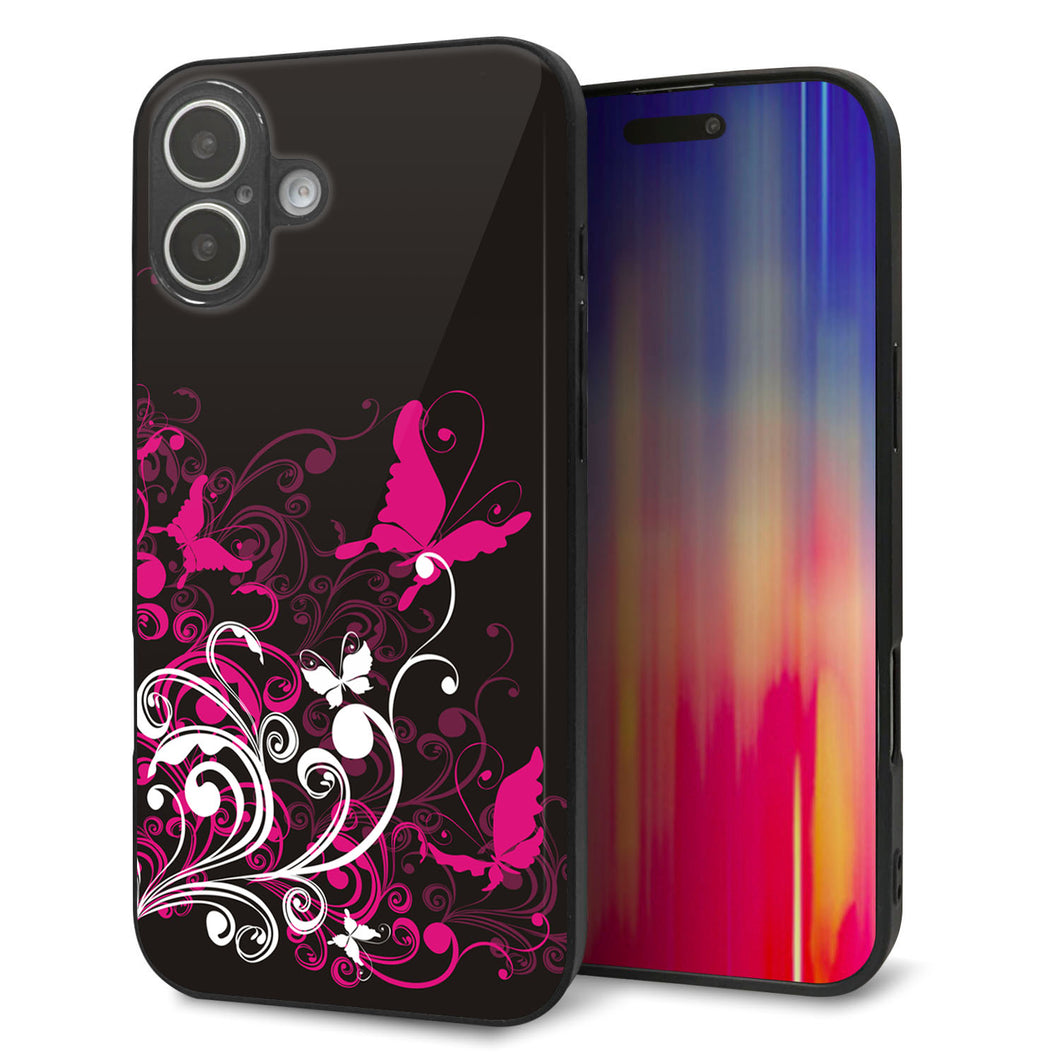iPhone16 Plus 強化ガラス&TPUスマホケース ガラプリ【585 闇に舞う蝶】