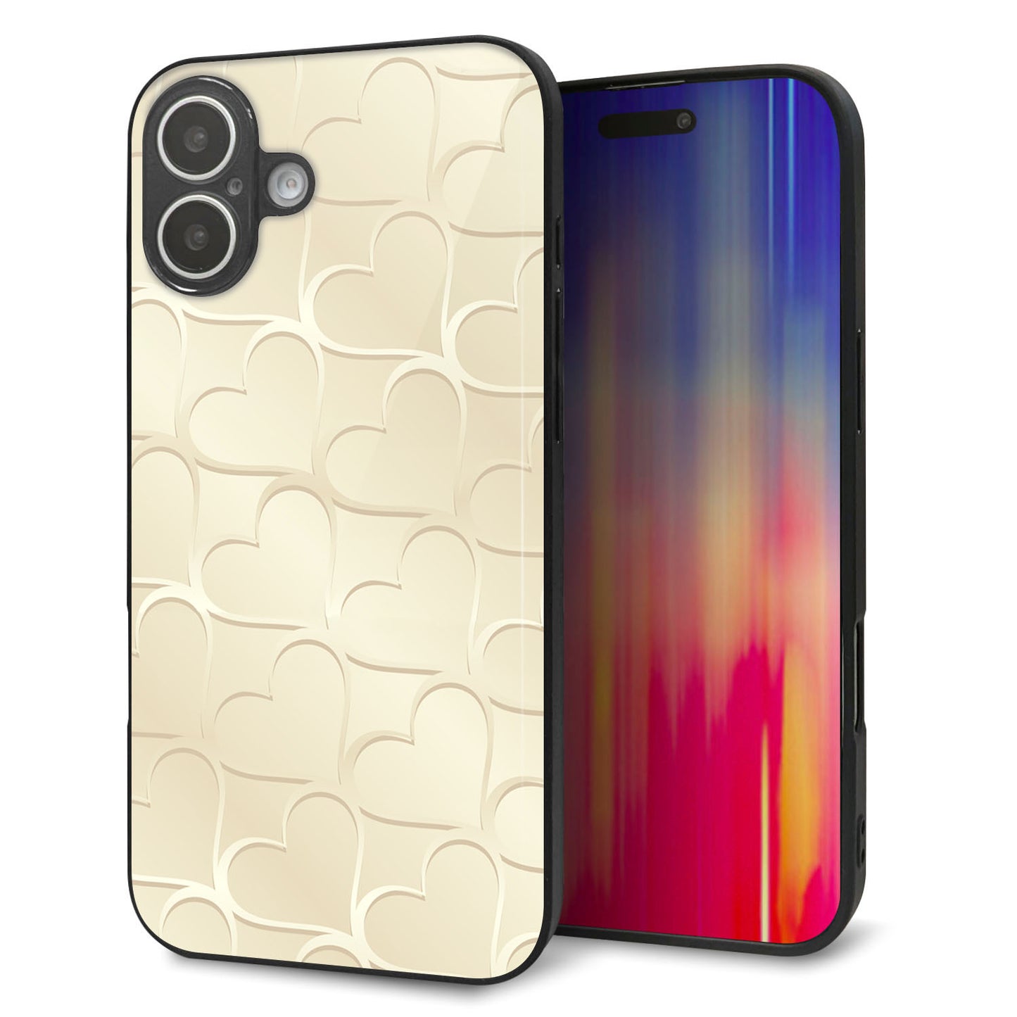 iPhone16 Plus 強化ガラス&TPUスマホケース ガラプリ【630 かくれハート】
