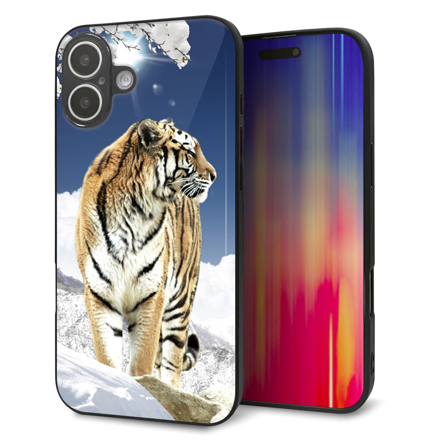 iPhone16 Plus 強化ガラス&TPUスマホケース ガラプリ【793 雪山の虎】