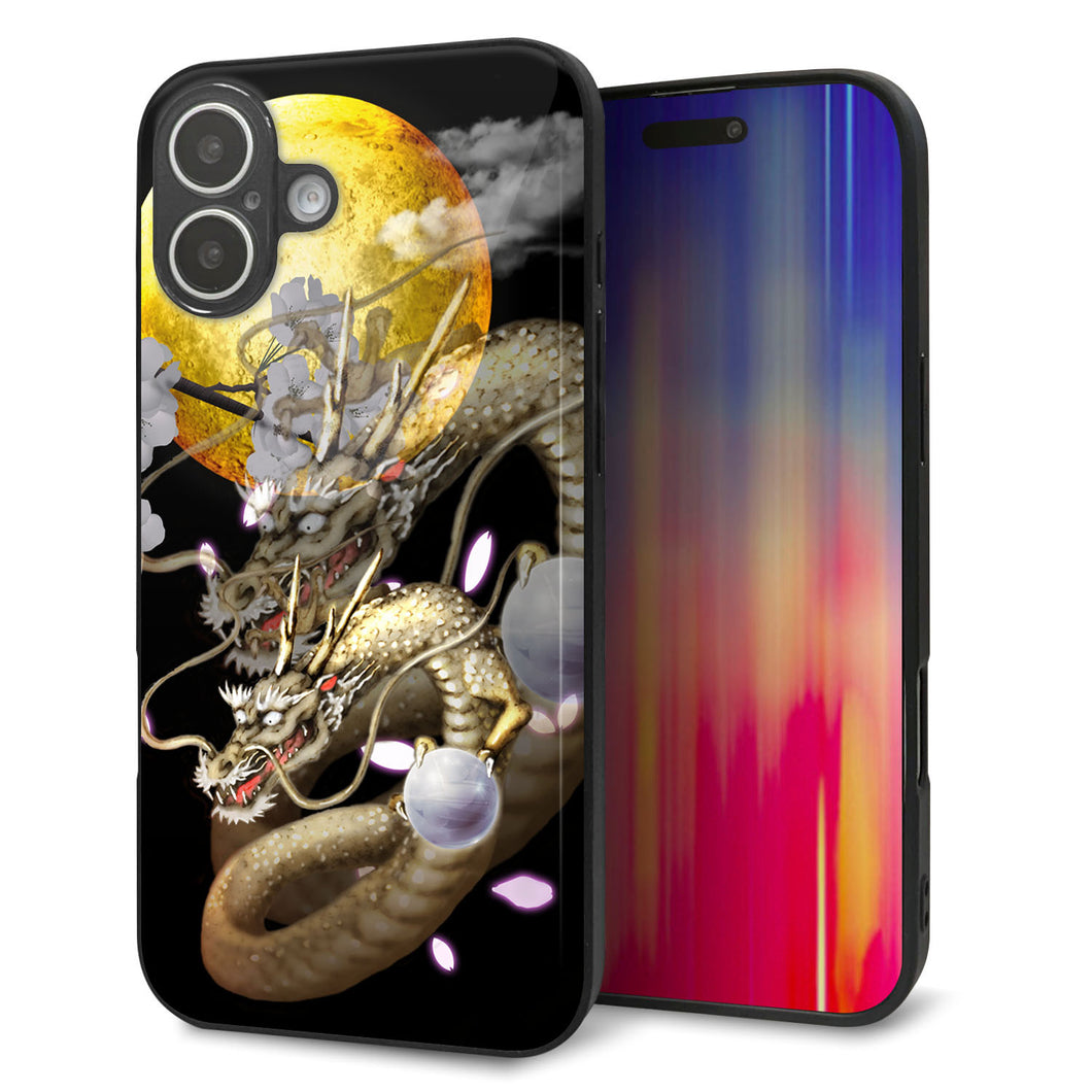 iPhone16 Plus 強化ガラス&TPUスマホケース ガラプリ【1003 月と龍】