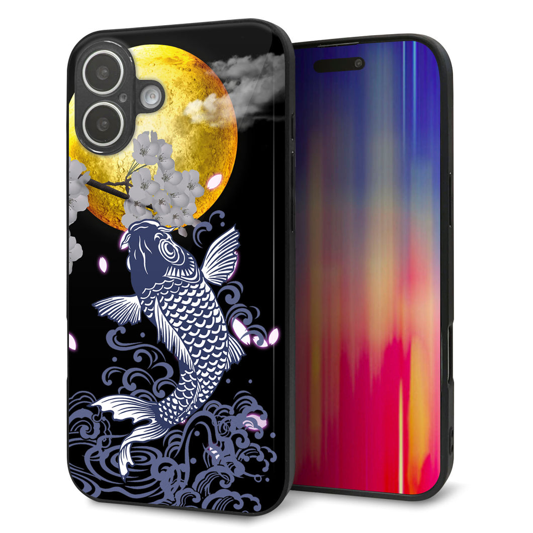 iPhone16 Plus 強化ガラス&TPUスマホケース ガラプリ【1030 月と鯉】