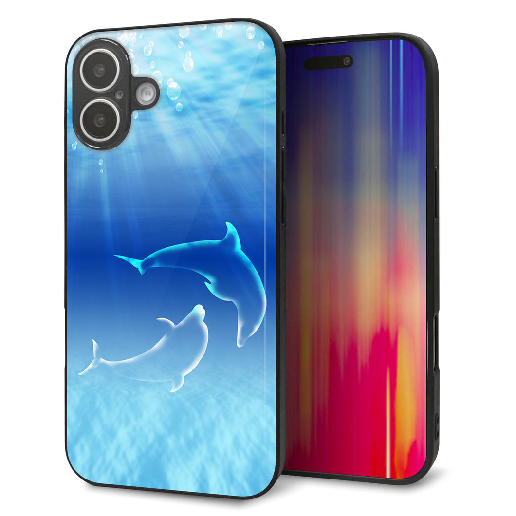 iPhone16 Plus 強化ガラス&TPUスマホケース ガラプリ【1048 海の守り神イルカ】