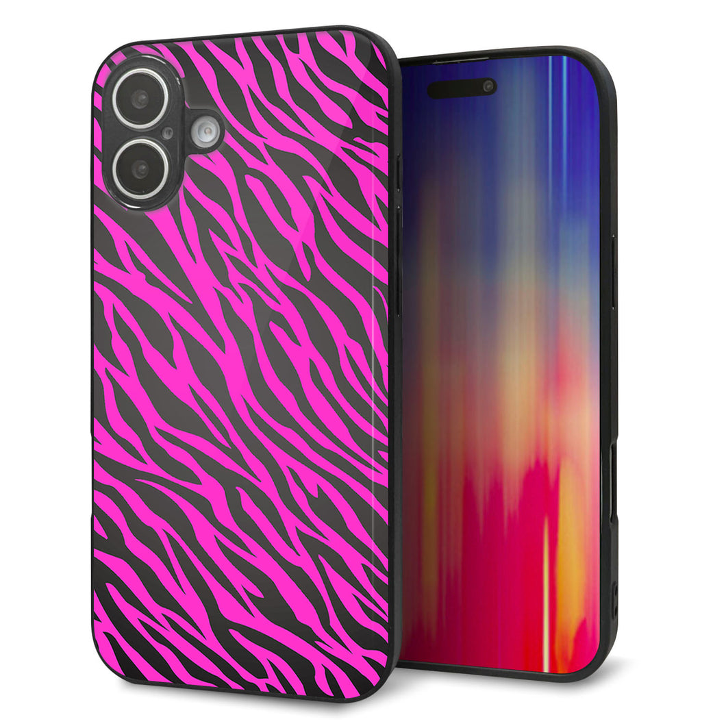 iPhone16 Plus 強化ガラス&TPUスマホケース ガラプリ【1058 デザインゼブラ(PU)】