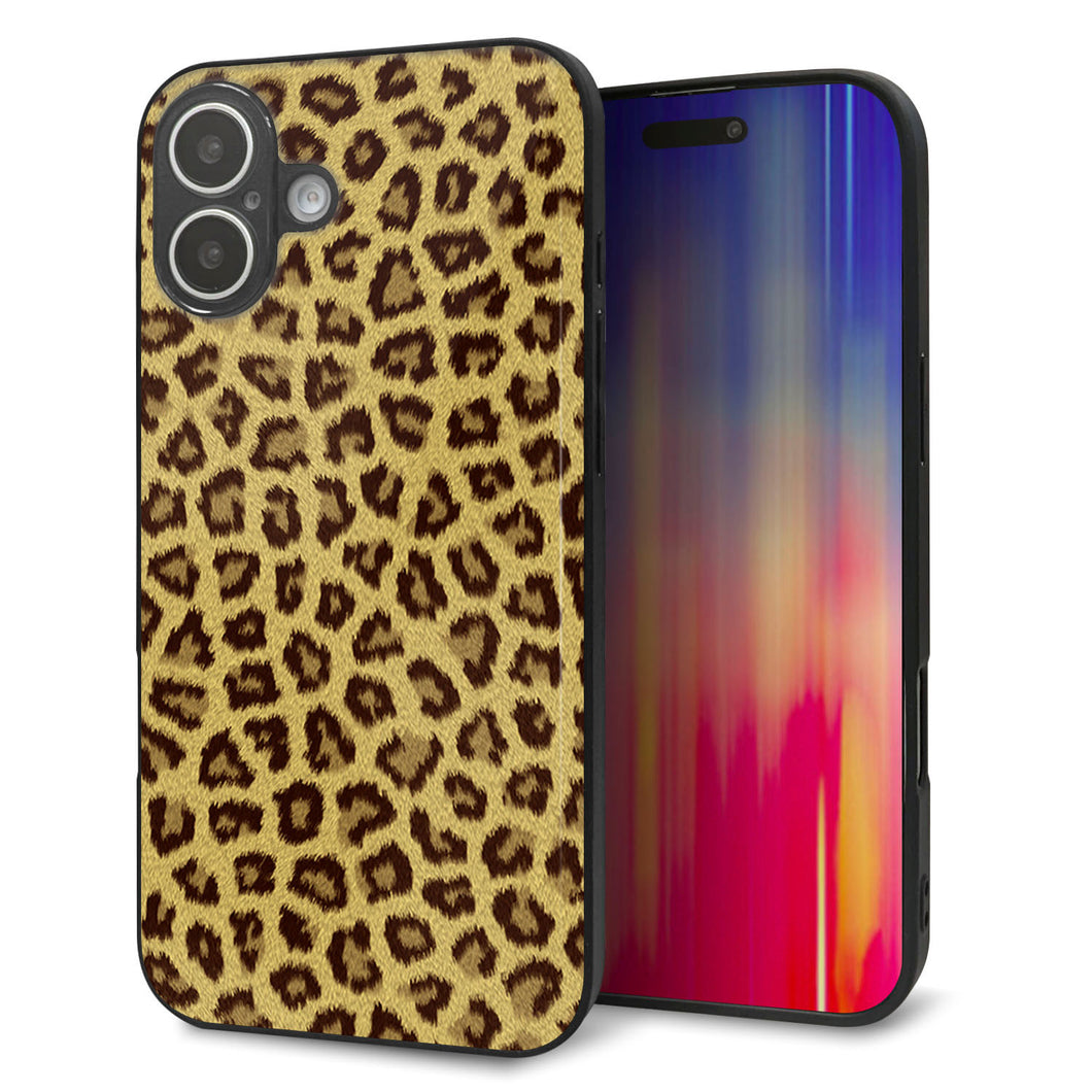 iPhone16 Plus 強化ガラス&TPUスマホケース ガラプリ【1065 ヒョウ柄ベーシックSゴールド】