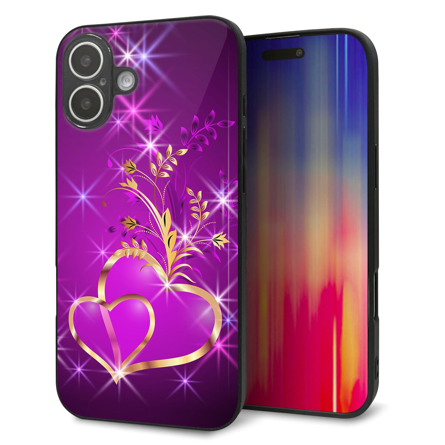 iPhone16 Plus 強化ガラス&TPUスマホケース ガラプリ【1139 舞い降りるハート】