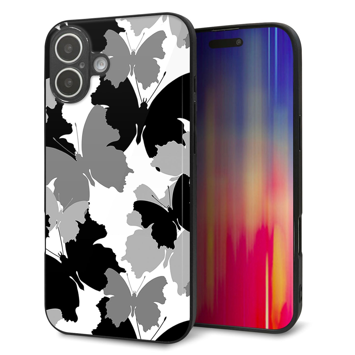 iPhone16 Plus 強化ガラス&TPUスマホケース ガラプリ【1336 夜の蝶】