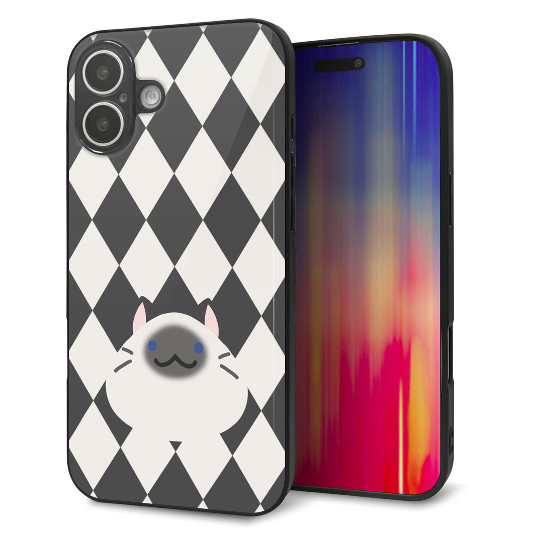 iPhone16 Plus 強化ガラス&TPUスマホケース ガラプリ【HA250 もちねこ シャム】