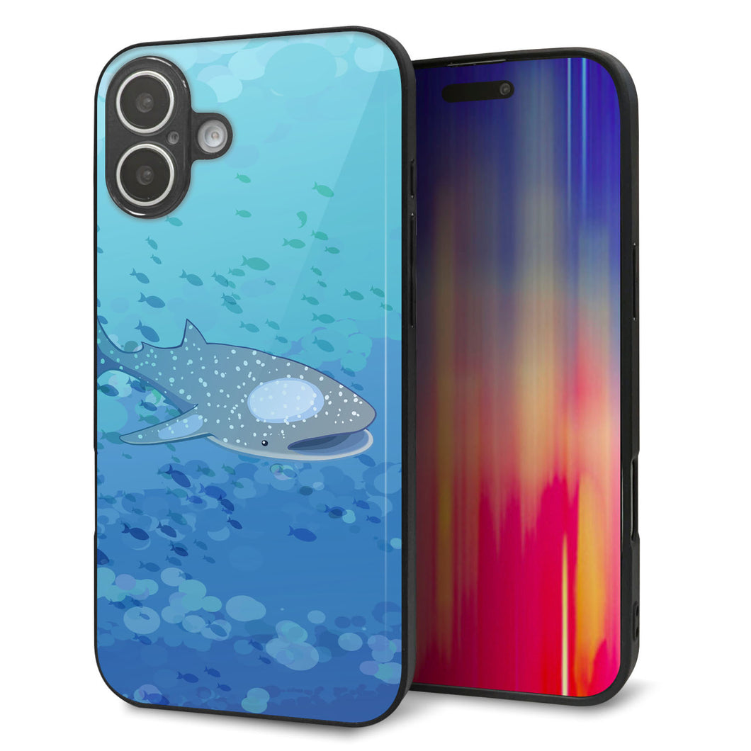 iPhone16 Plus 強化ガラス&TPUスマホケース ガラプリ【HA256 ポケットアクアリウム ジンベエザメ】