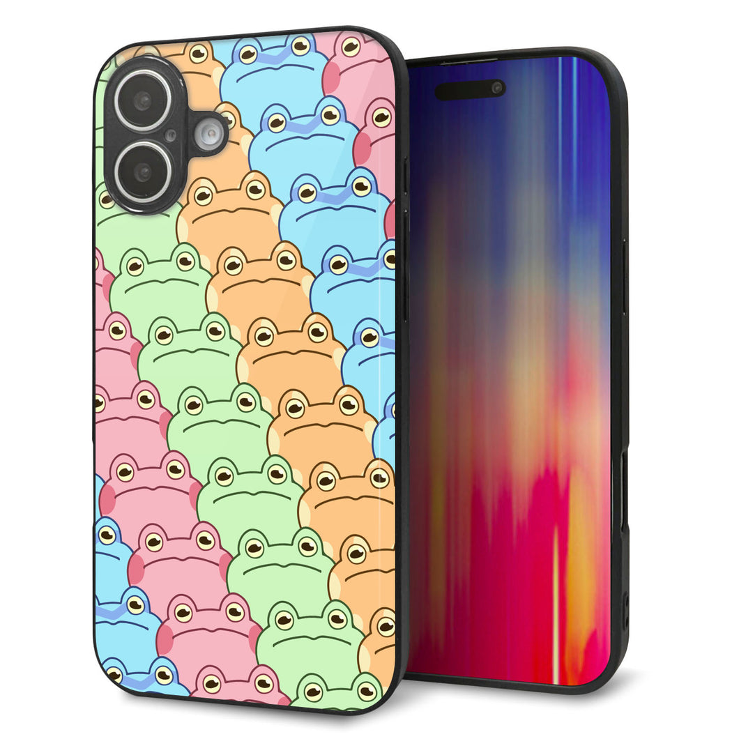 iPhone16 Plus 強化ガラス&TPUスマホケース ガラプリ【HA279 カエル柄】