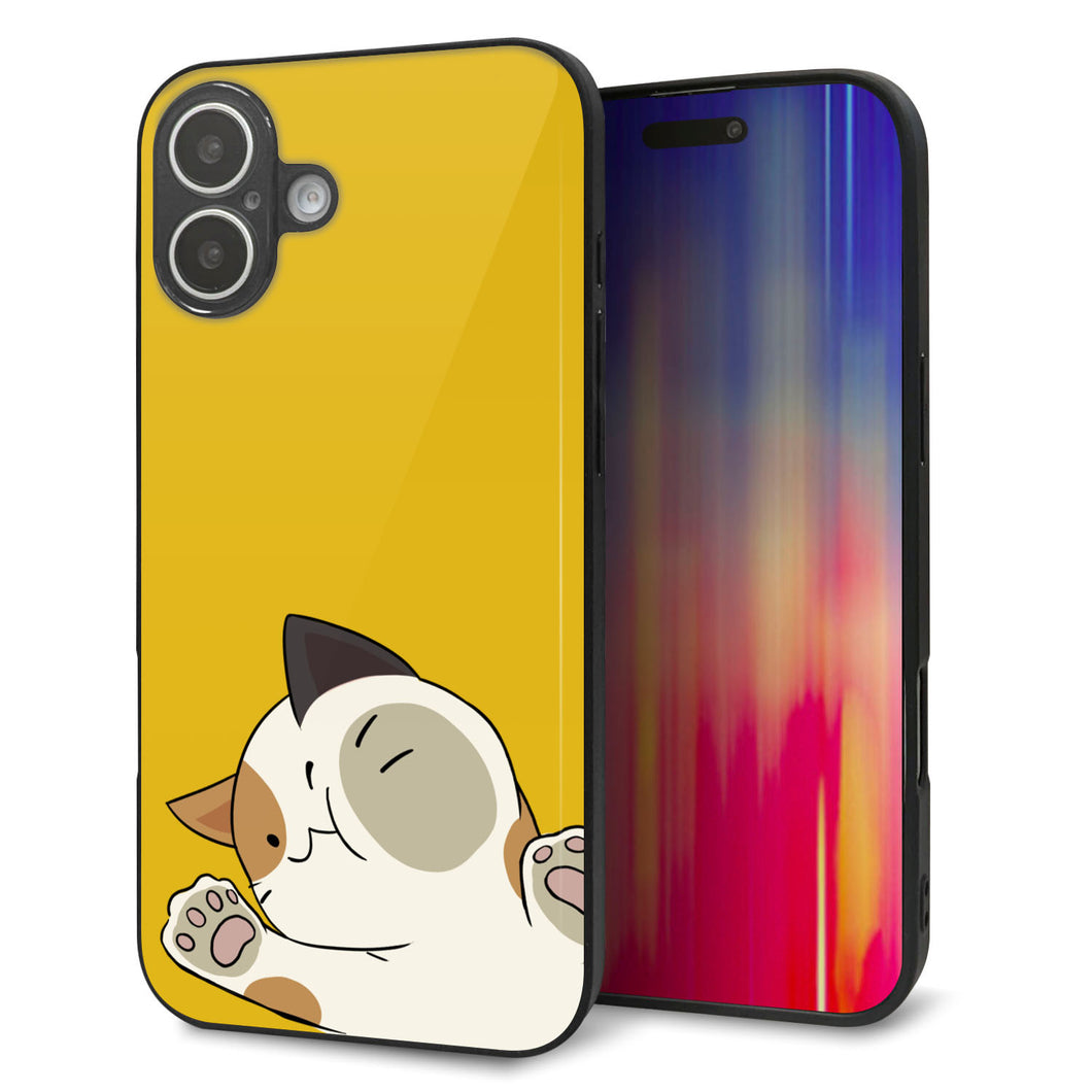 iPhone16 Plus 強化ガラス&TPUスマホケース ガラプリ【HA288 むぎゅっとミケ】