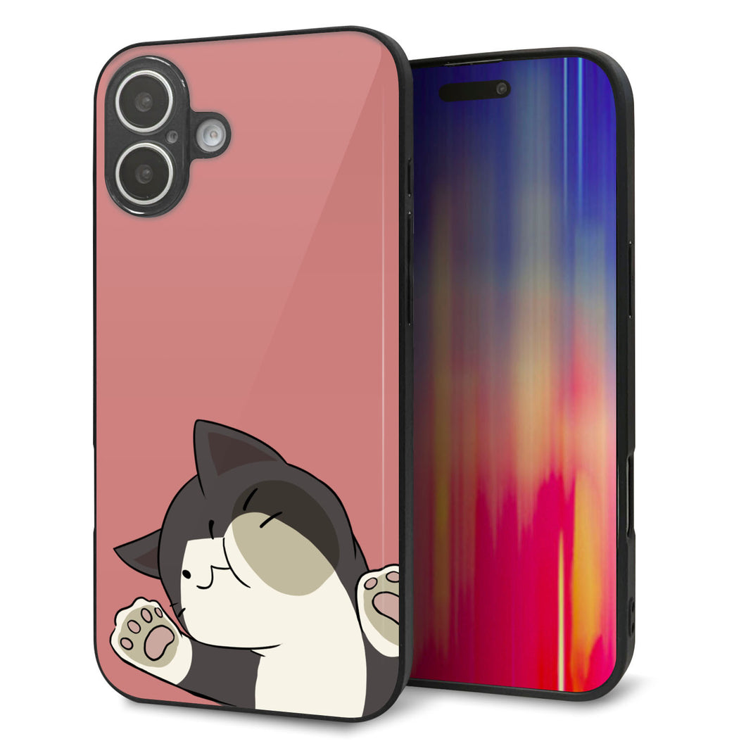 iPhone16 Plus 強化ガラス&TPUスマホケース ガラプリ【HA289 むぎゅっとクロ】