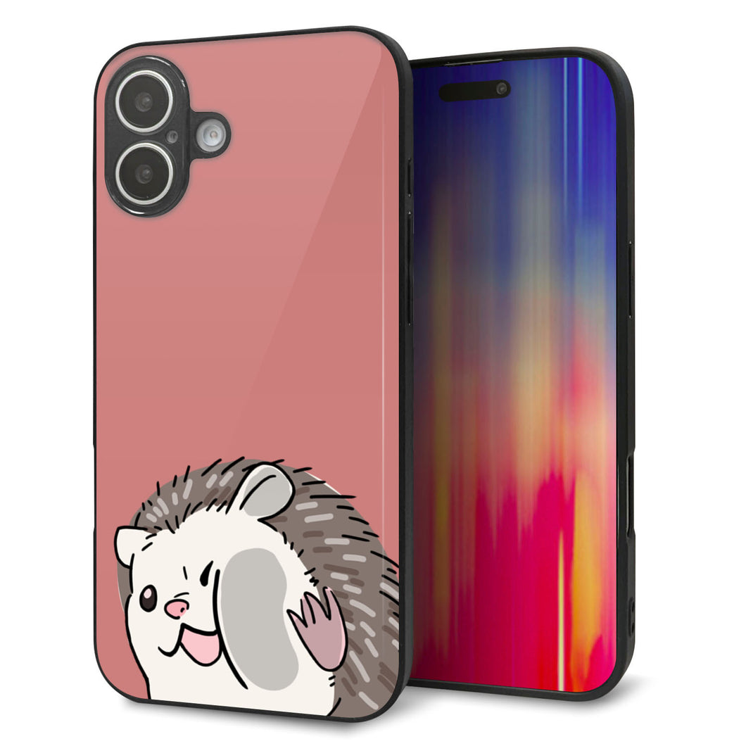 iPhone16 Plus 強化ガラス&TPUスマホケース ガラプリ【HA297 むぎゅっとハリネズミ】