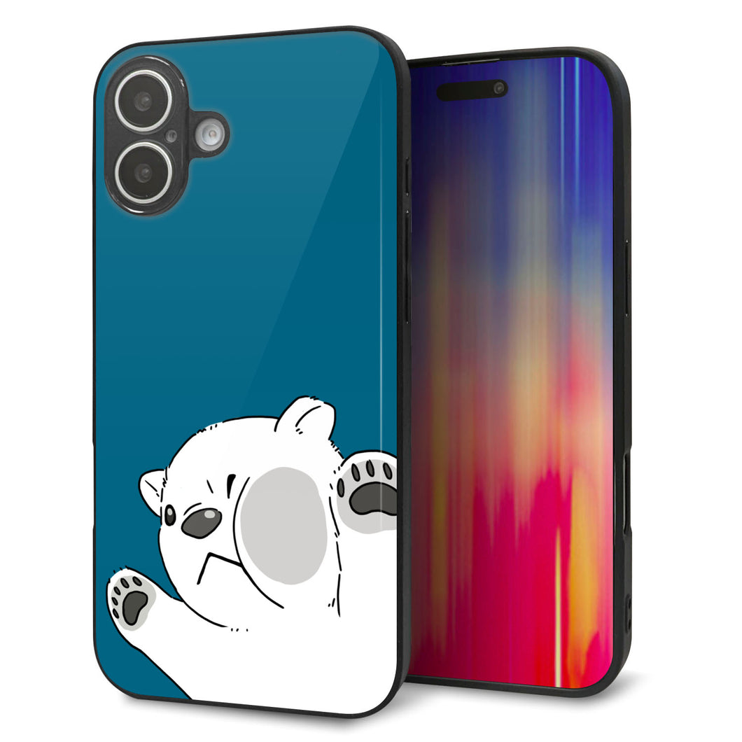 iPhone16 Plus 強化ガラス&TPUスマホケース ガラプリ【HA299 むぎゅっとシロクマ】