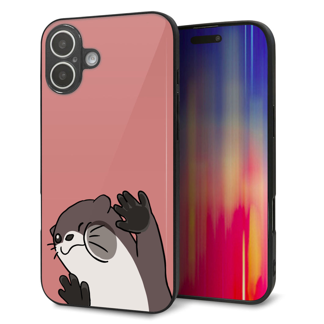 iPhone16 Plus 強化ガラス&TPUスマホケース ガラプリ【HA306 むぎゅっとカワウソ】
