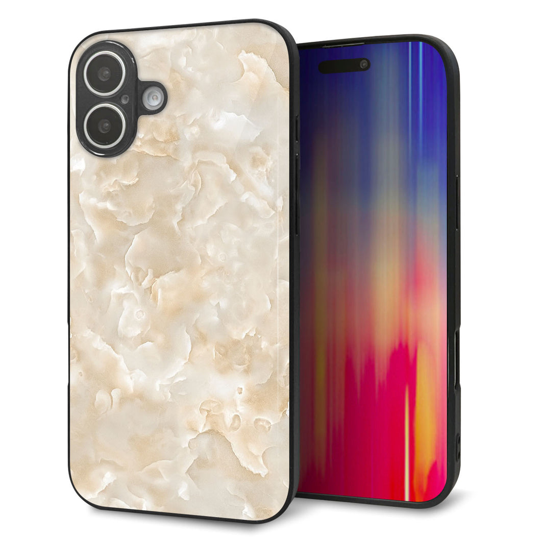 iPhone16 Plus 強化ガラス&TPUスマホケース ガラプリ【KM872 大理石パール】