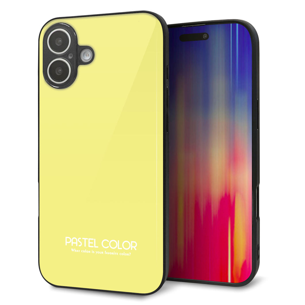 iPhone16 Plus 強化ガラス&TPUスマホケース ガラプリ【KM897 パステルカラー(パステルイエロー)】