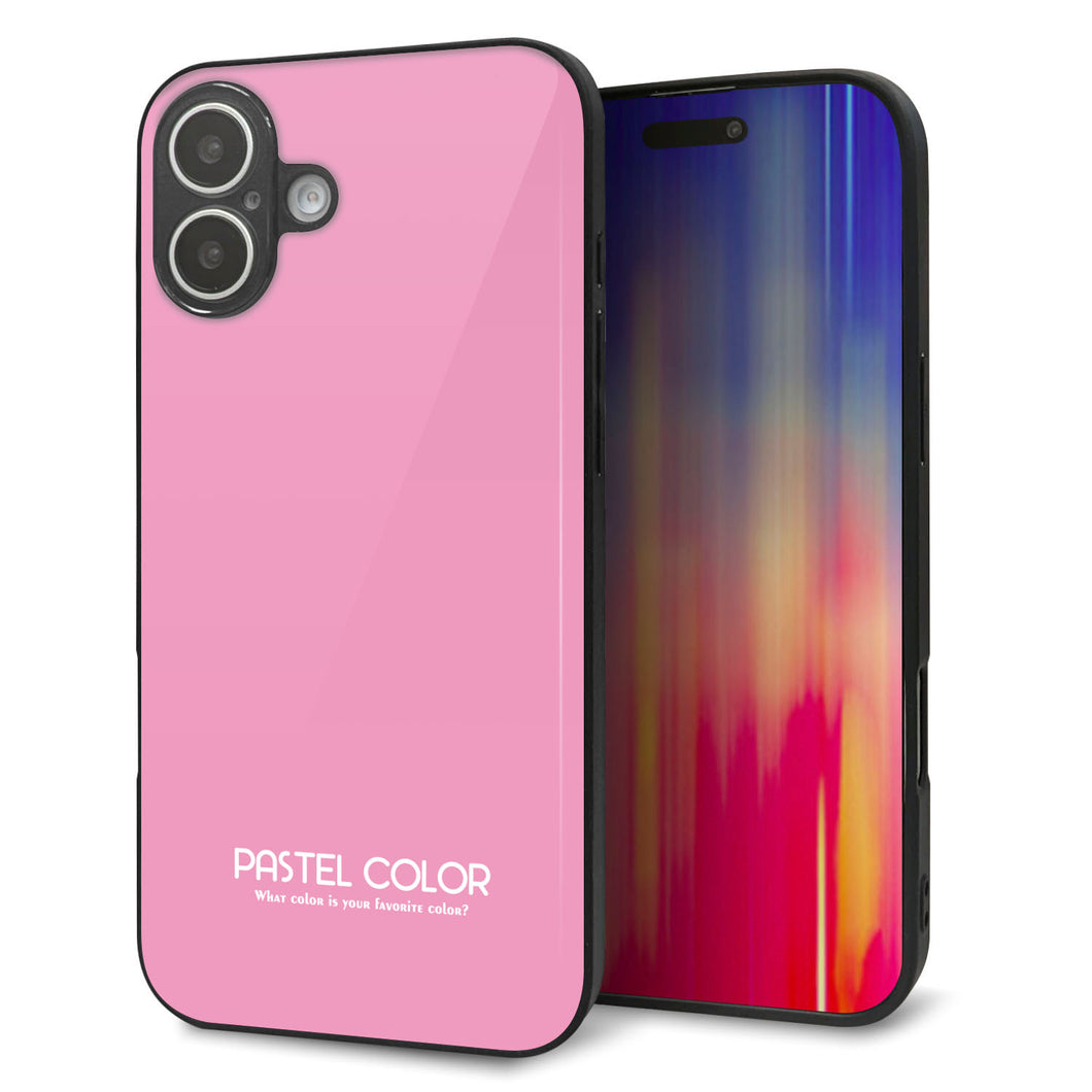 iPhone16 Plus 強化ガラス&TPUスマホケース ガラプリ【KM899 パステルカラー(パステルピンク)】