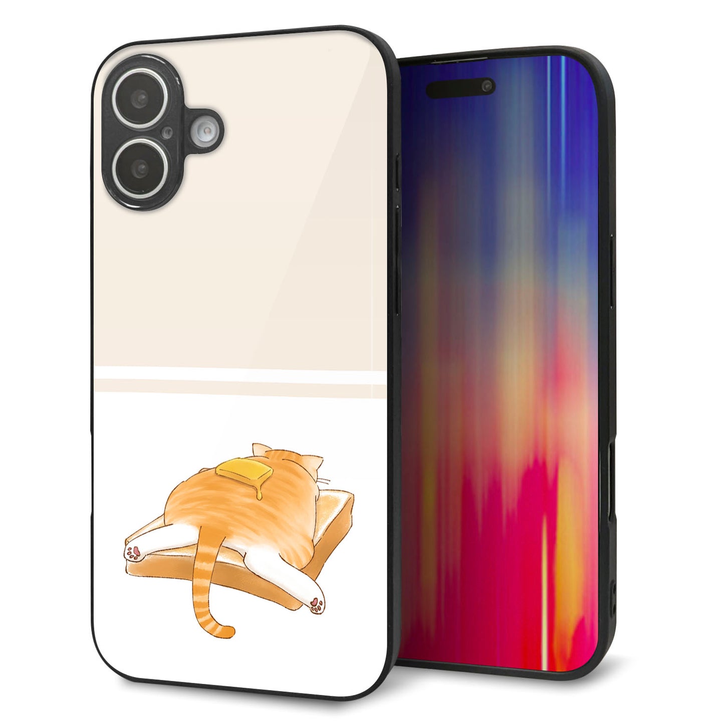iPhone16 Plus 強化ガラス&TPUスマホケース ガラプリ【KM959 バター】