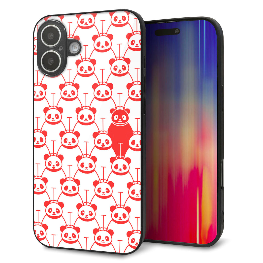 iPhone16 Plus 強化ガラス&TPUスマホケース ガラプリ【MA913 パターン パンダ】
