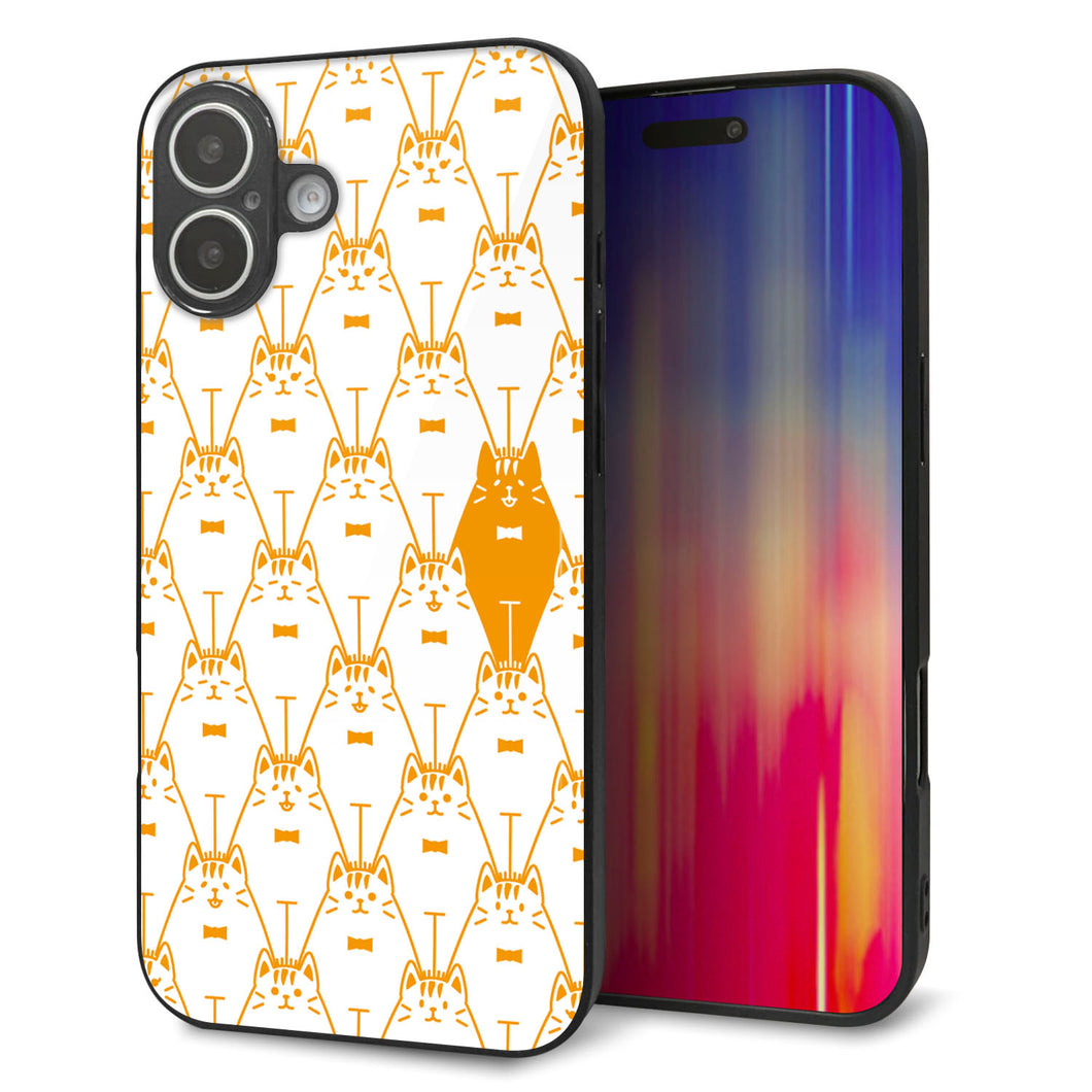 iPhone16 Plus 強化ガラス&TPUスマホケース ガラプリ【MA915 パターン ネコ】