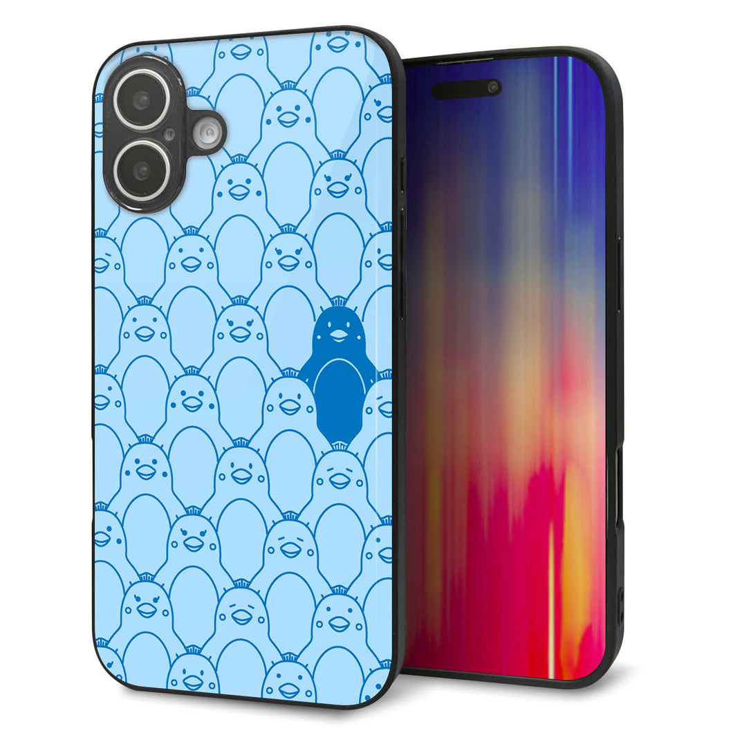 iPhone16 Plus 強化ガラス&TPUスマホケース ガラプリ【MA917 パターン ペンギン】
