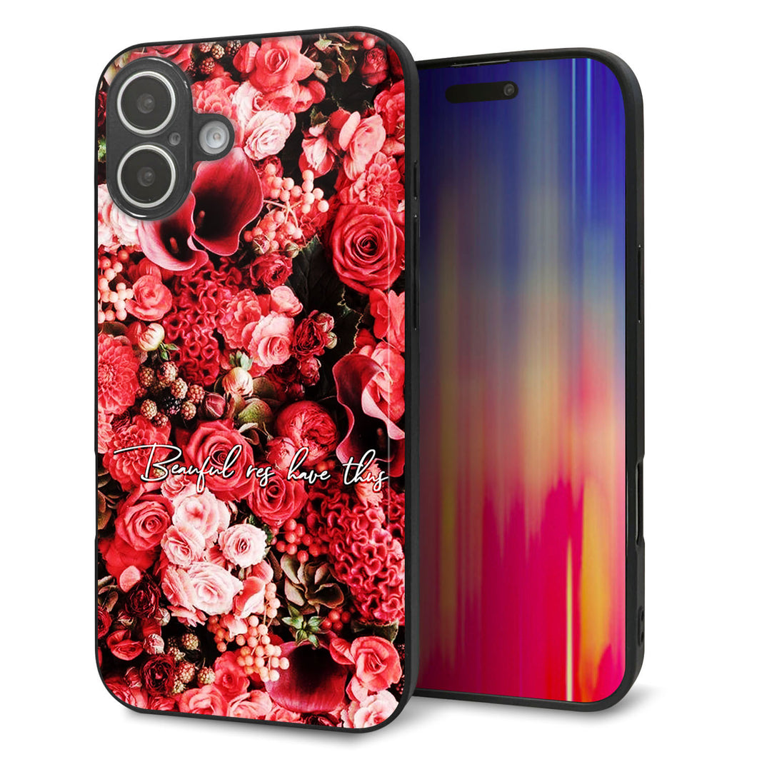 iPhone16 Plus 強化ガラス&TPUスマホケース ガラプリ【MA992 フラワーA】