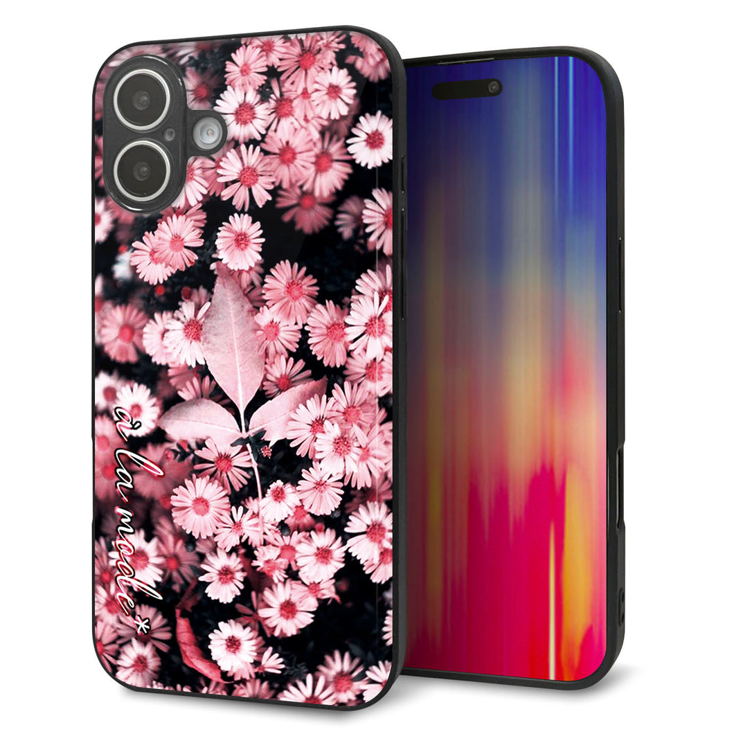 iPhone16 Plus 強化ガラス&TPUスマホケース ガラプリ【MA993 フラワーB】