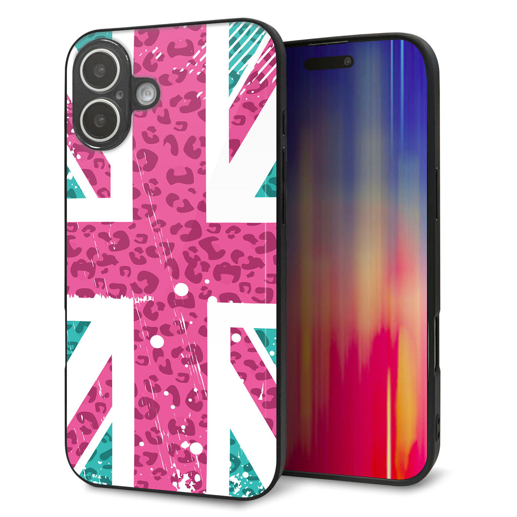 iPhone16 Plus 強化ガラス&TPUスマホケース ガラプリ【SC807 ユニオンジャック ピンクヒョウ柄】