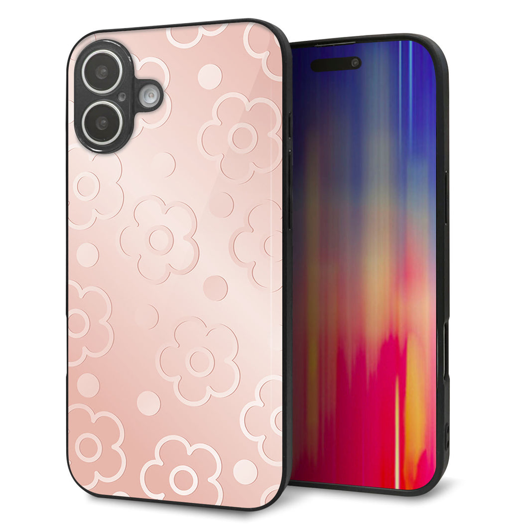iPhone16 Plus 強化ガラス&TPUスマホケース ガラプリ【SC843 エンボス風デイジーシンプル(ローズピンク)】
