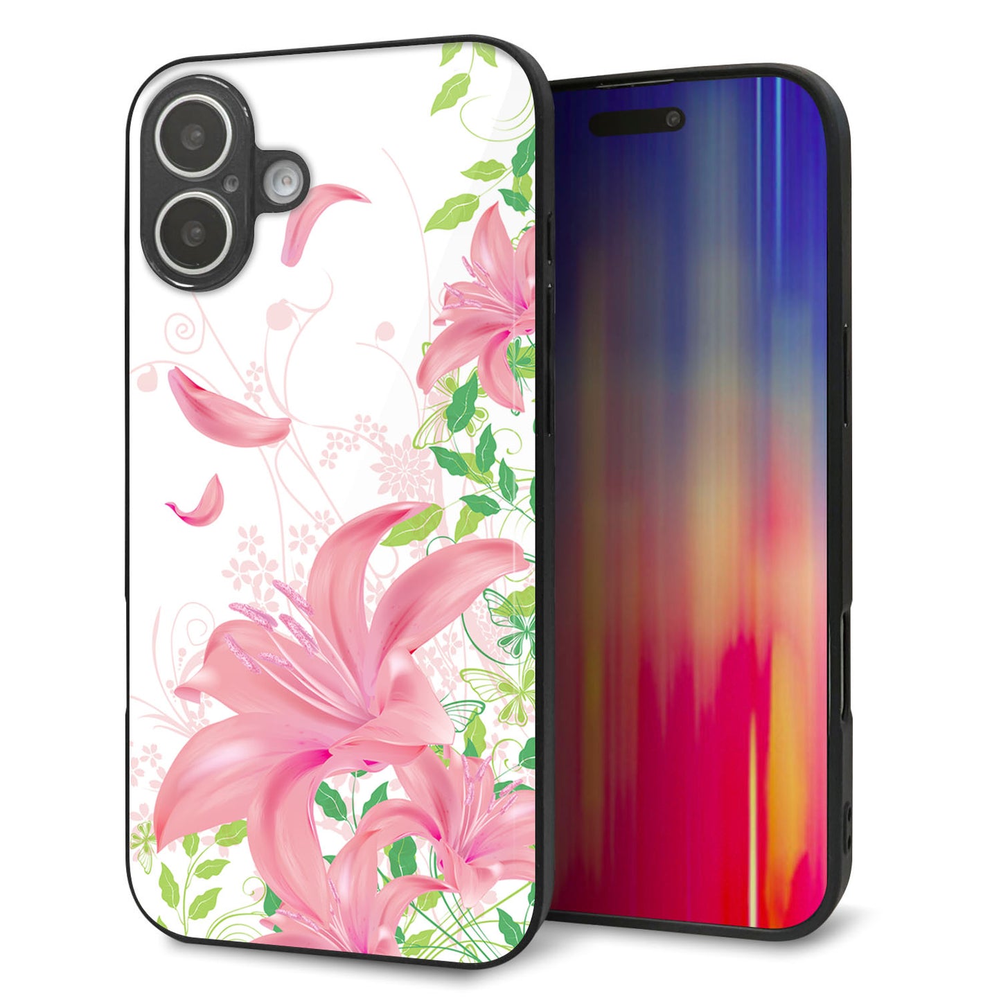 iPhone16 Plus 強化ガラス&TPUスマホケース ガラプリ【SC849 ユリ(ピンク)】