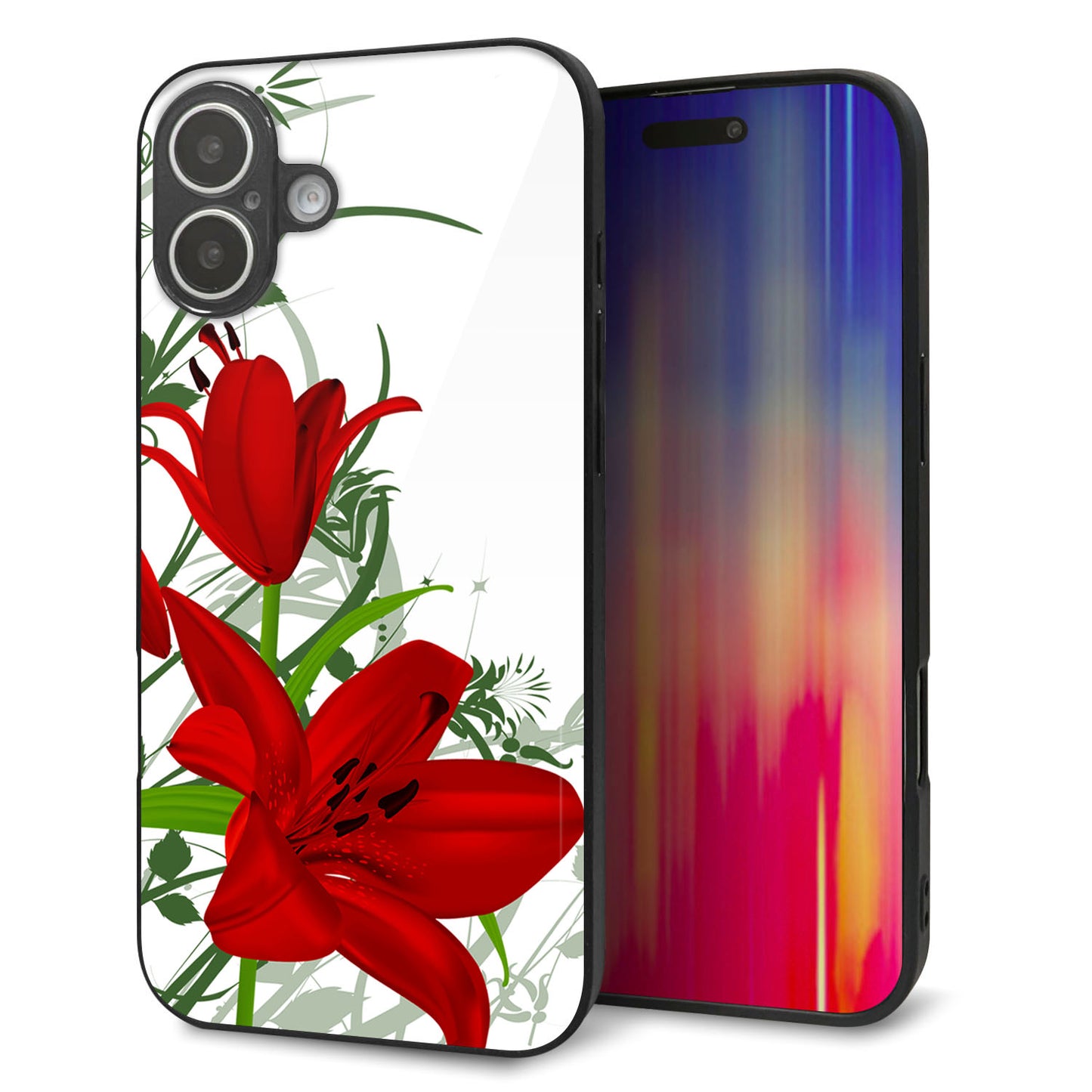 iPhone16 Plus 強化ガラス&TPUスマホケース ガラプリ【SC850 ユリ(レッド)】