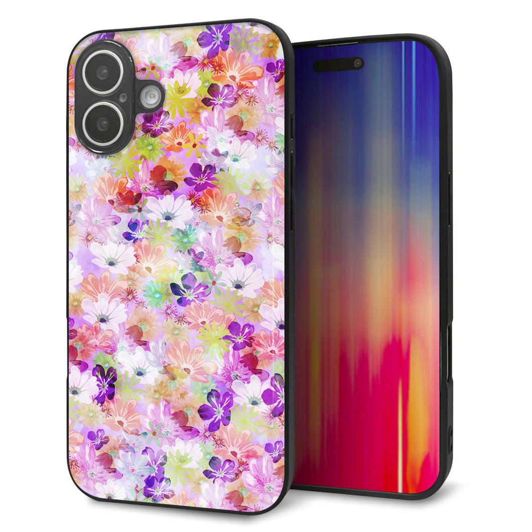 iPhone16 Plus 強化ガラス&TPUスマホケース ガラプリ【SC873 リバティプリント プレスドフラワー(パープル)】