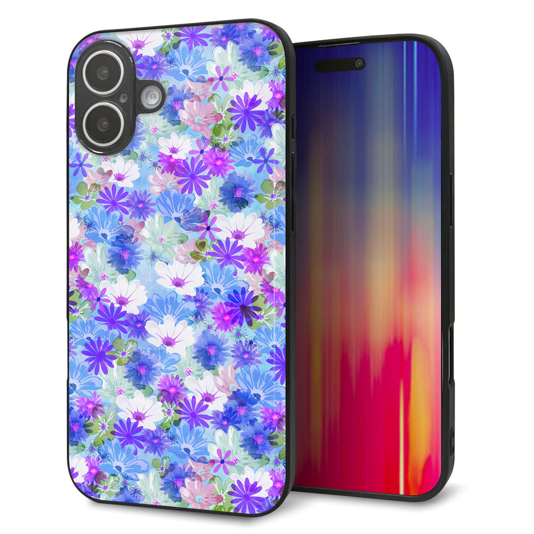 iPhone16 Plus 強化ガラス&TPUスマホケース ガラプリ【SC875 リバティプリント プレスドフラワー(ブルー)】