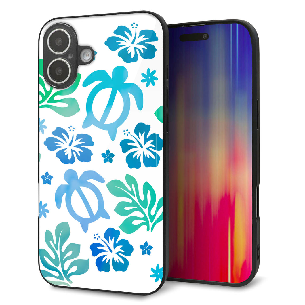 iPhone16 Plus 強化ガラス&TPUスマホケース ガラプリ【SC880 ハワイアンアロハホヌ(ブルー)】