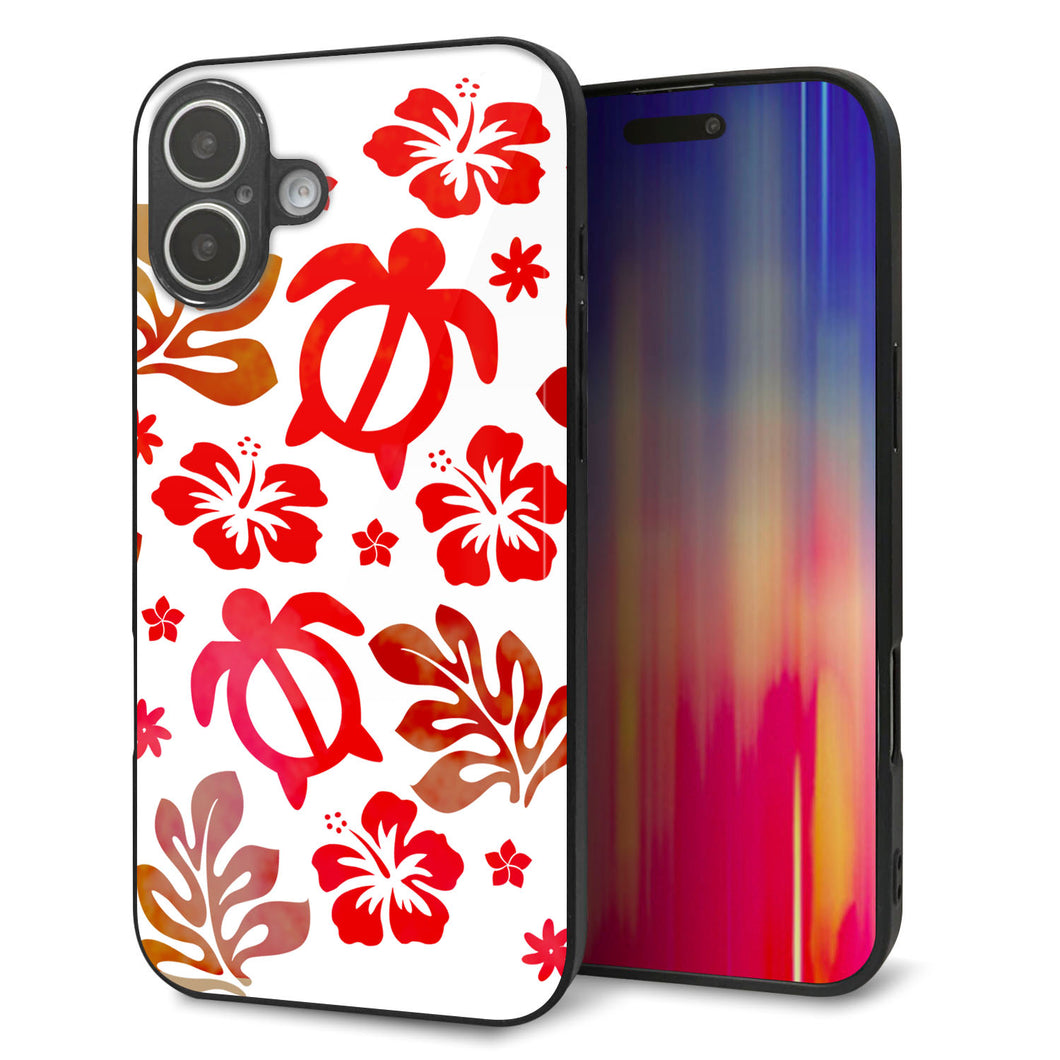 iPhone16 Plus 強化ガラス&TPUスマホケース ガラプリ【SC881 ハワイアンアロハホヌ(レッド)】
