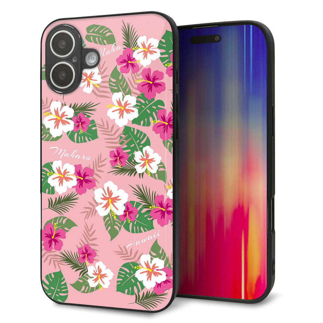 iPhone16 Plus 強化ガラス&TPUスマホケース ガラプリ【SC882 ハワイアンアロハレトロ(ピンク)】