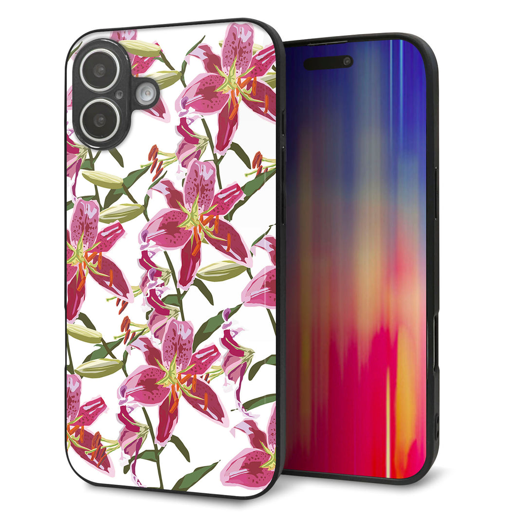 iPhone16 Plus 強化ガラス&TPUスマホケース ガラプリ【SC892 ボタニカル スカーレットリリー】