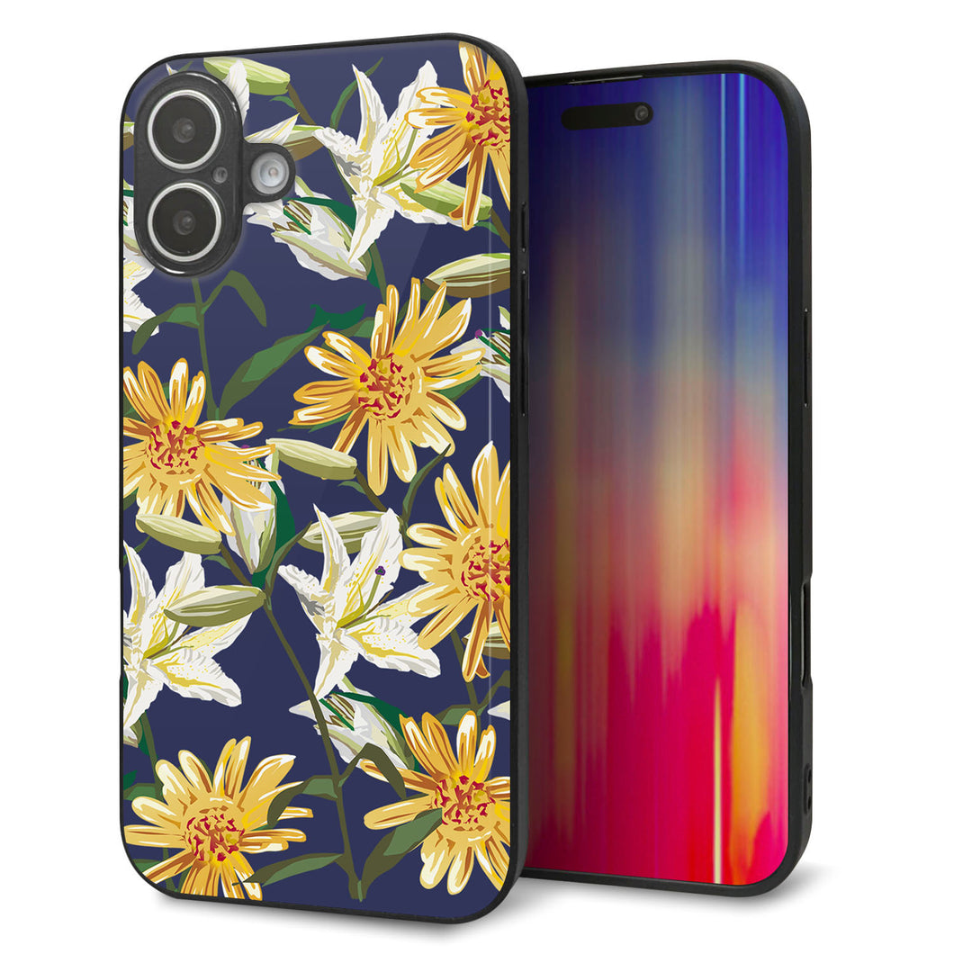 iPhone16 Plus 強化ガラス&TPUスマホケース ガラプリ【SC893 ボタニカル デイジー&リリー】
