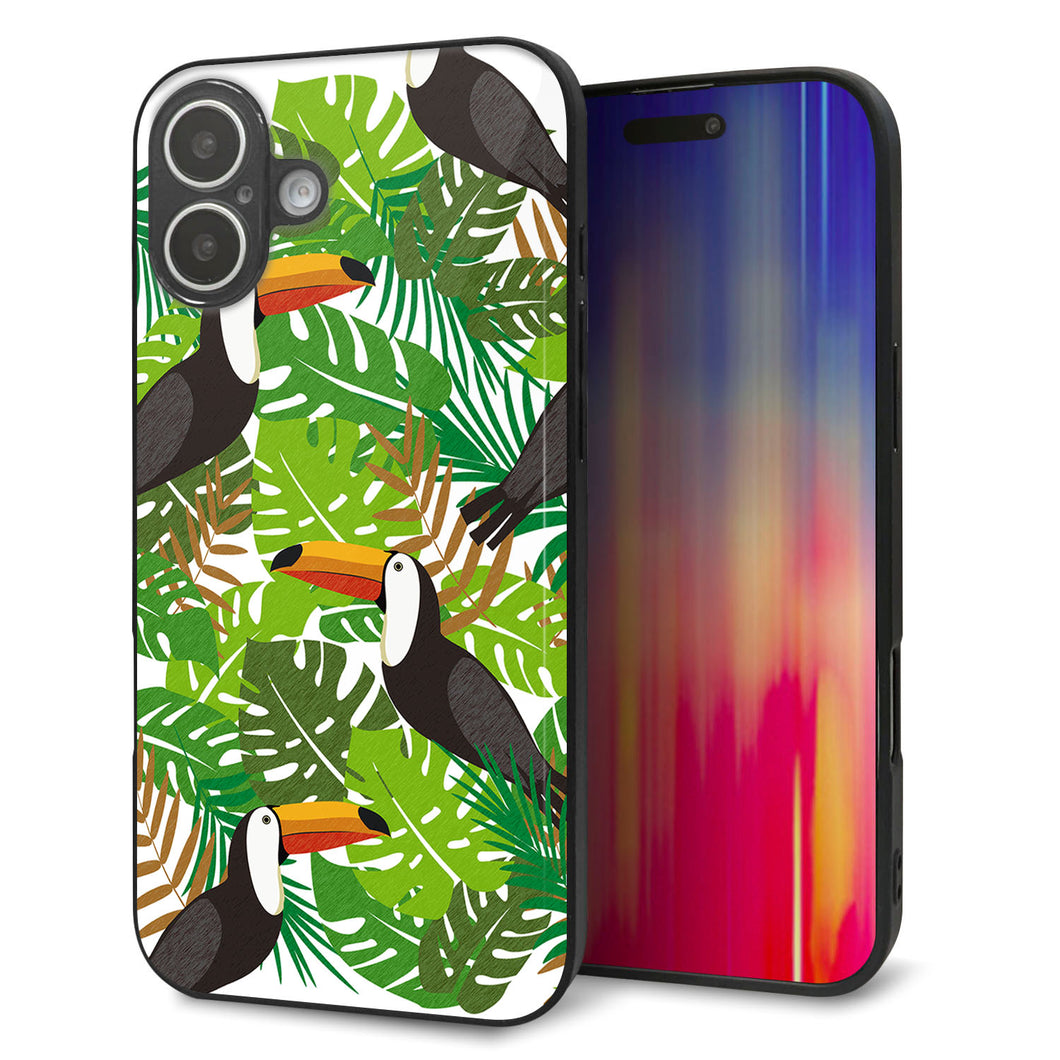 iPhone16 Plus 強化ガラス&TPUスマホケース ガラプリ【SC894 ボタニカル トロピカルバード】