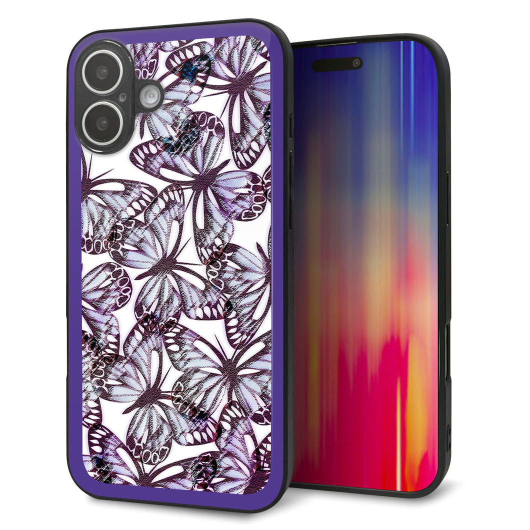 iPhone16 Plus 強化ガラス&TPUスマホケース ガラプリ【SC903 ガーデンバタフライ パープル】
