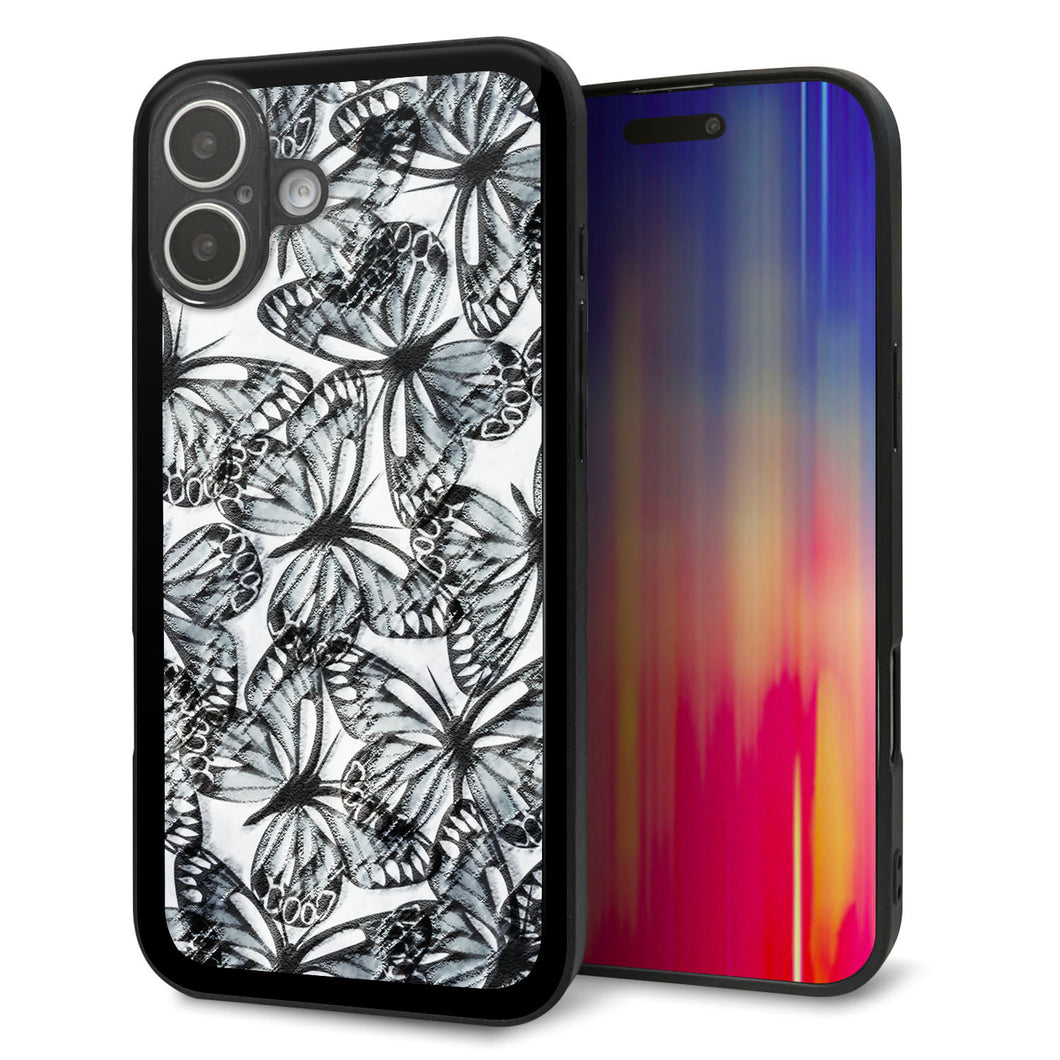 iPhone16 Plus 強化ガラス&TPUスマホケース ガラプリ【SC905 ガーデンバタフライ ブラック】