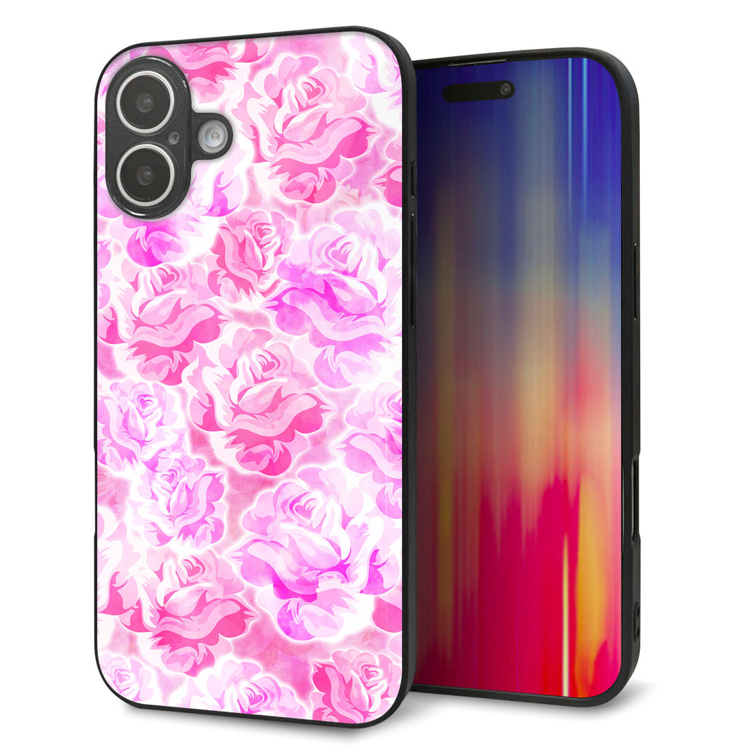 iPhone16 Plus 強化ガラス&TPUスマホケース ガラプリ【SC928 ローズ ピンク】