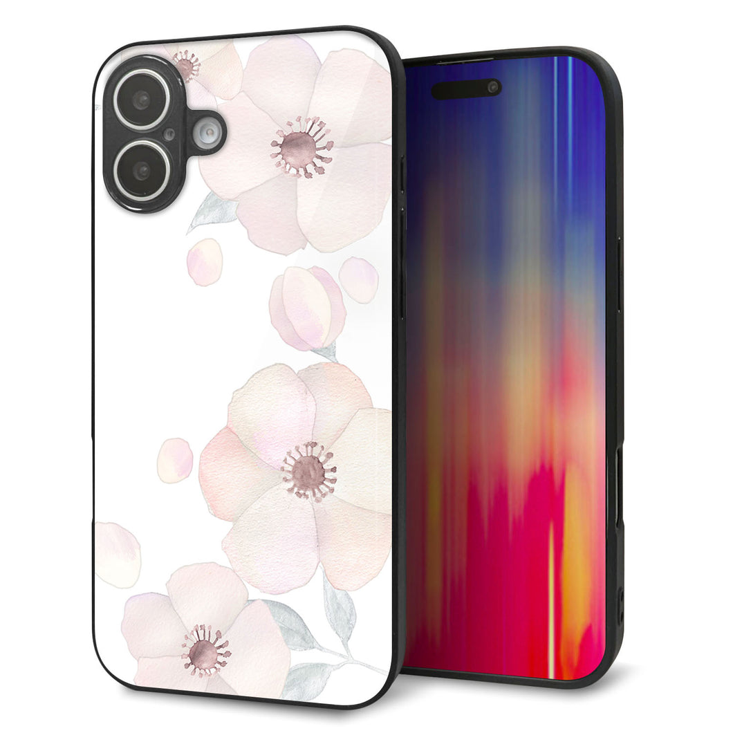 iPhone16 Plus 強化ガラス&TPUスマホケース ガラプリ【SC948 ドゥ・フルール(ホワイト)】