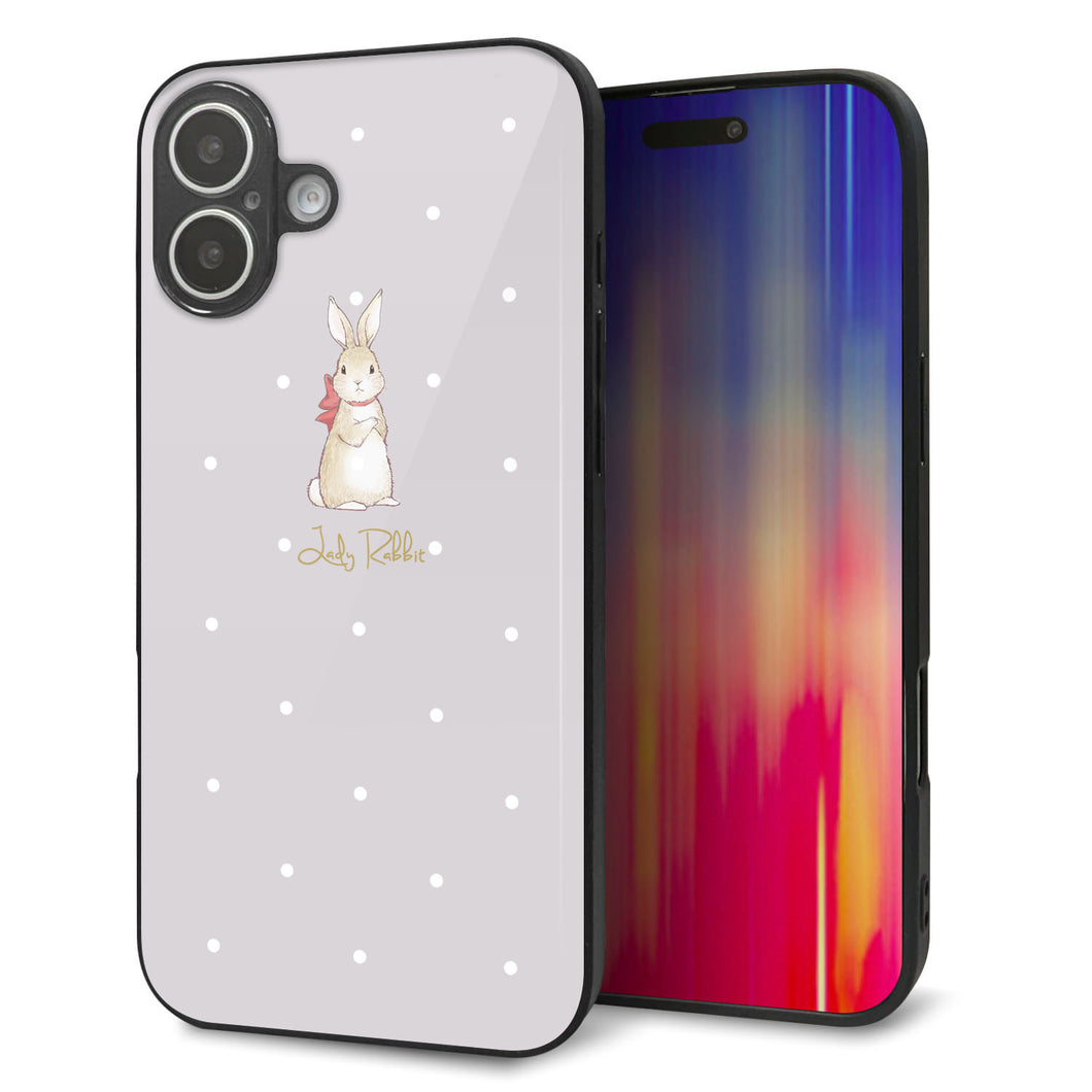 iPhone16 Plus 強化ガラス&TPUスマホケース ガラプリ【SC968 Lady Rabbit グレージュ ガラプリhp】