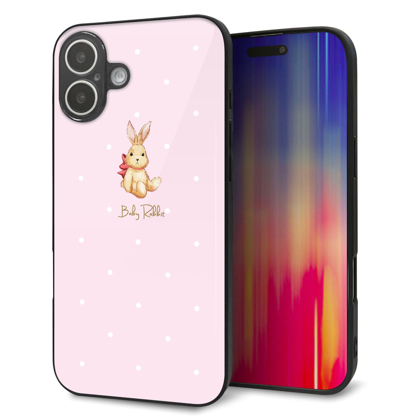 iPhone16 Plus 強化ガラス&TPUスマホケース ガラプリ【SC978 Baby Rabbit ピンク ガラプリ】