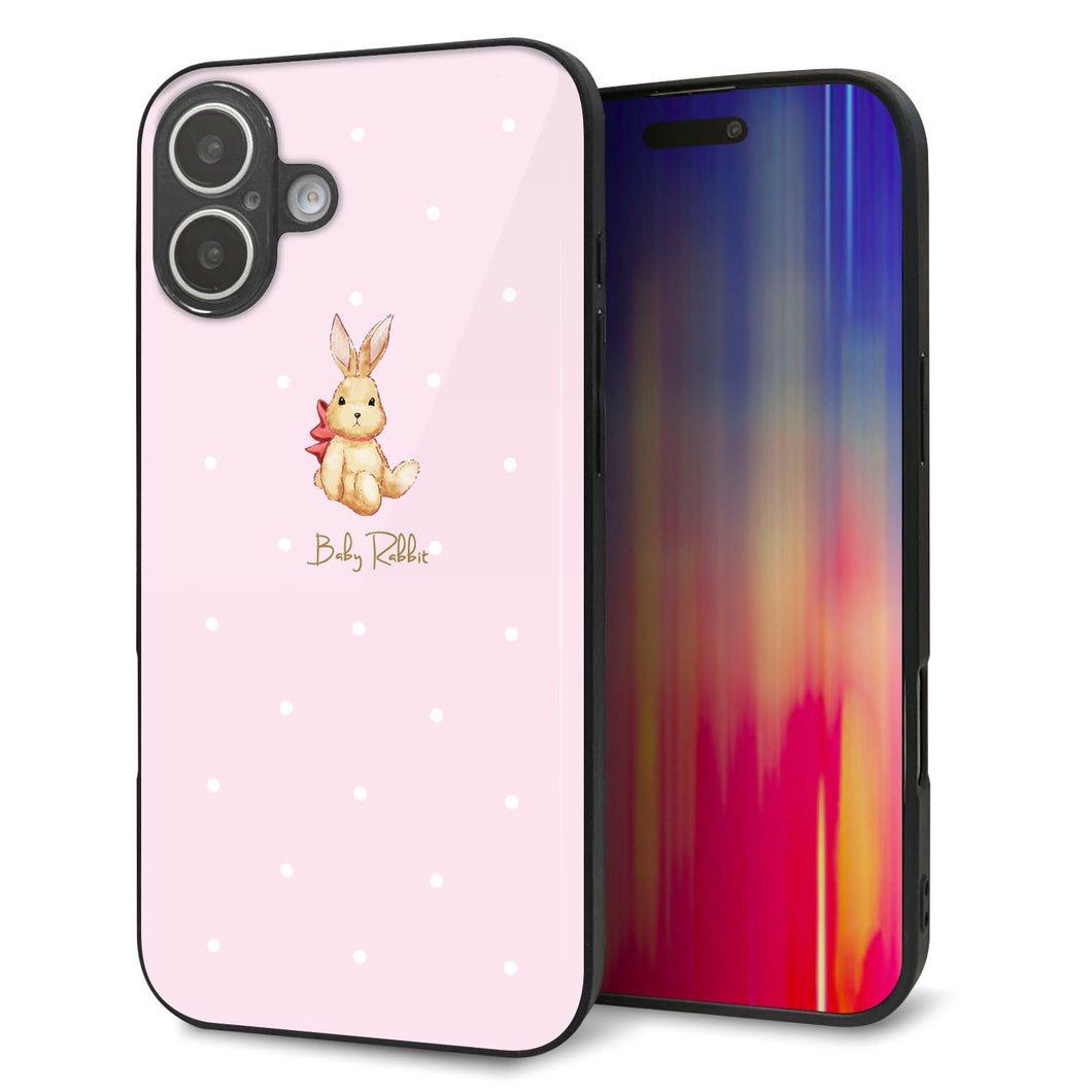 iPhone16 Plus 強化ガラス&TPUスマホケース ガラプリ【SC978 Baby Rabbit ピンク ガラプリ】