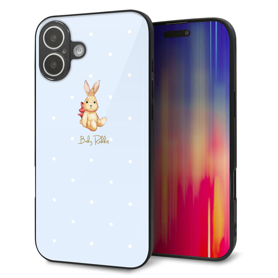 iPhone16 Plus 強化ガラス&TPUスマホケース ガラプリ【SC980 Baby Rabbit ブルー ガラプリ】