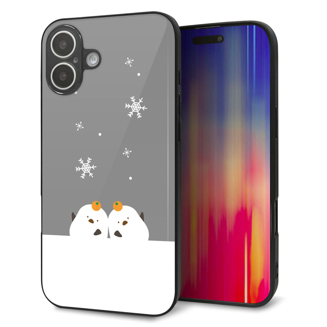 iPhone16 Plus 強化ガラス&TPUスマホケース ガラプリ【TA019 冬シマエナガ】