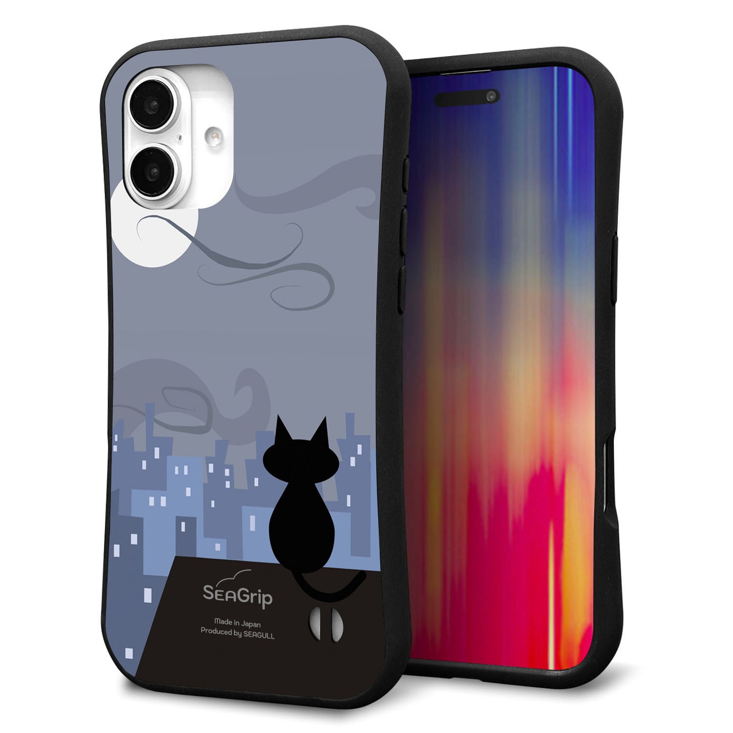 iPhone16 Plus スマホケース 「SEA Grip」 グリップケース Sライン 【012 屋根の上のねこ】 UV印刷